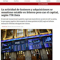 La actividad de fusiones y adquisiciones se mantiene estable en febrero pero cae el capital, segn TTR Data